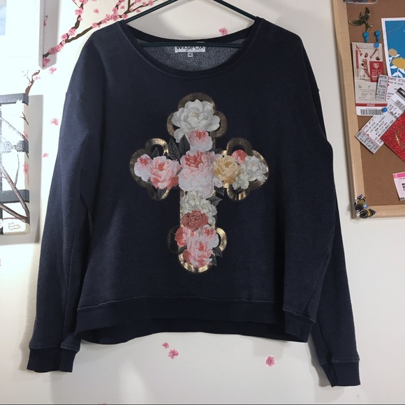 Wildfox Sweaters - Wildfox Floral Gold Cross Crew Neck Jumper A1